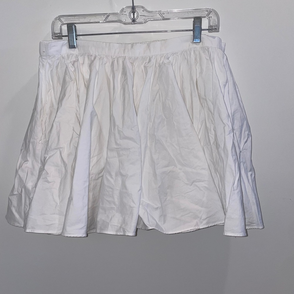 White Cotton Gathered Mini Skirt